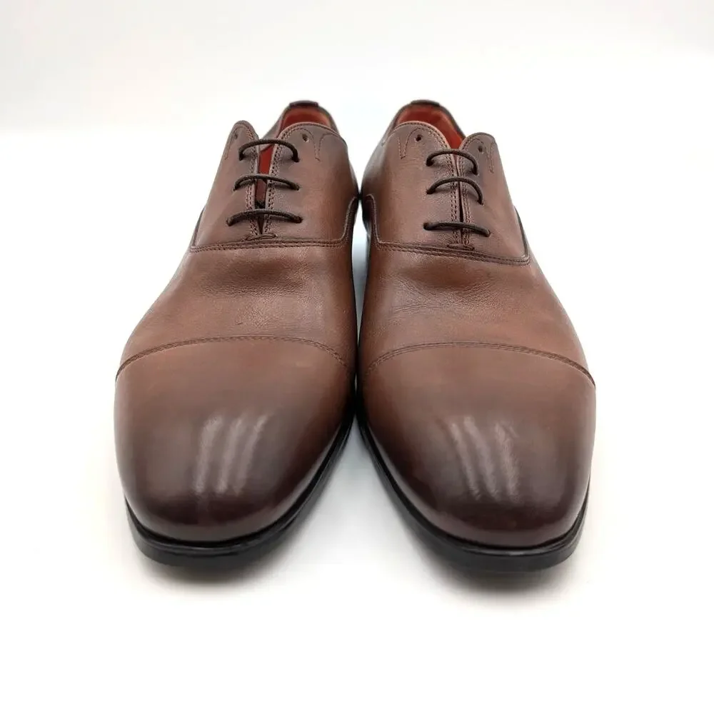 Santoni Darian Cap Toe Oxford Shoes Lace-Up Men's Brown Leather Size US8 EU41.5